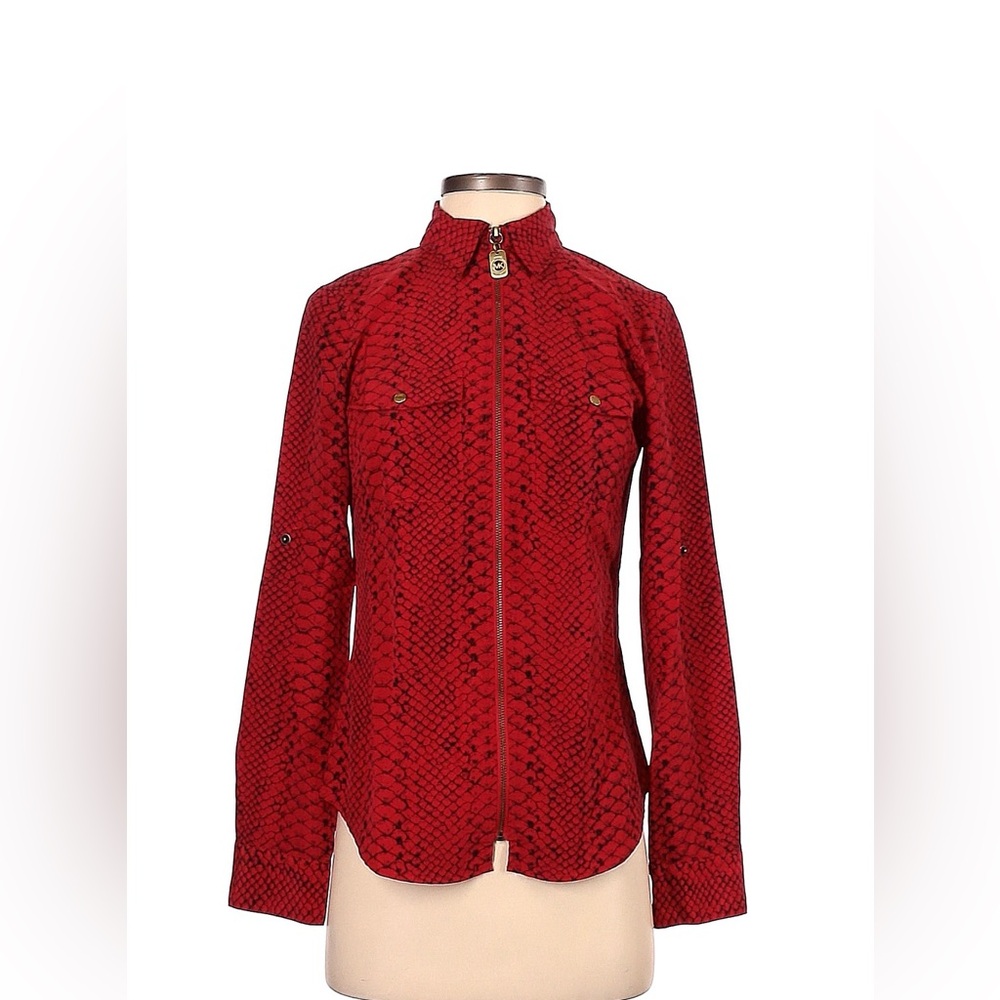 Michael Michael Kors Red Snakeskin Print Zip-Front Jacket Blouse XS